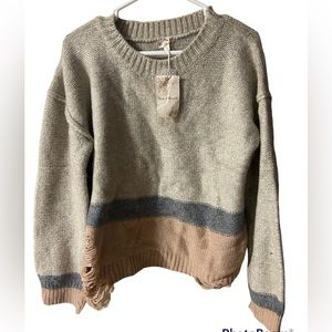 NWT Hem & Thread Distressed Soft Color Block Sweater (L)